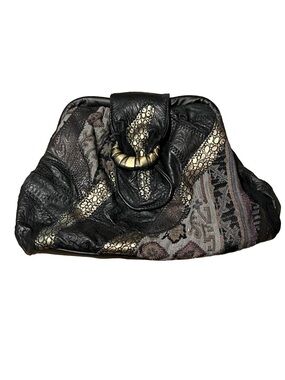 Vintage Interpur Patchwork Metallic Leather Tapestry Handbag NOS BOHO animal